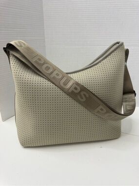 Popupshop Beige Perforated Shoulder Bag with Branded Strap